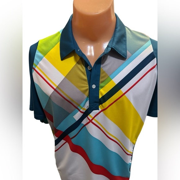 Puma Mens Golf Duo Swing Graphic USP Polo Multicolor Geometric Sz Medium Stretch - Picture 3 of 10